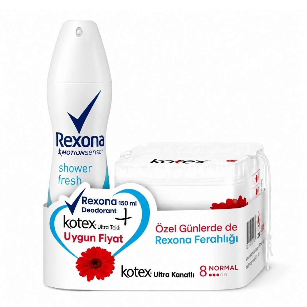 Rexona Shower Fresh Kadın Deo 150 Ml + Kotex Normal 8'li Set