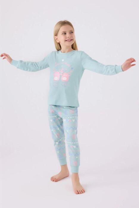 Roly Poly 3486-2 Kız Çocuk Uzun Pijama Takımı Su Yeşili - 1