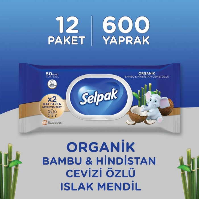 Selpak Organik Bambu & Hindistan Cevizi Özlü Islak Mendil 50'li - 3
