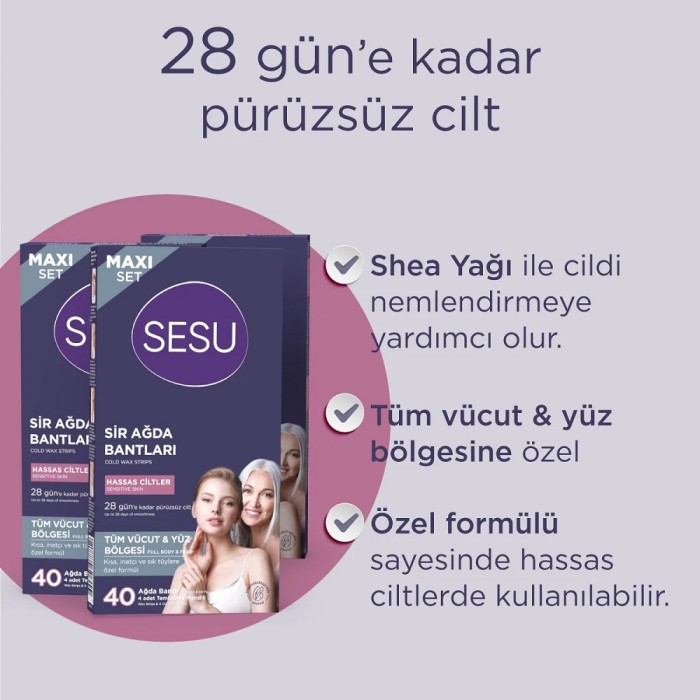 Sesu Ağda Bandı Vücut Maxi Set Hassas 40'lı