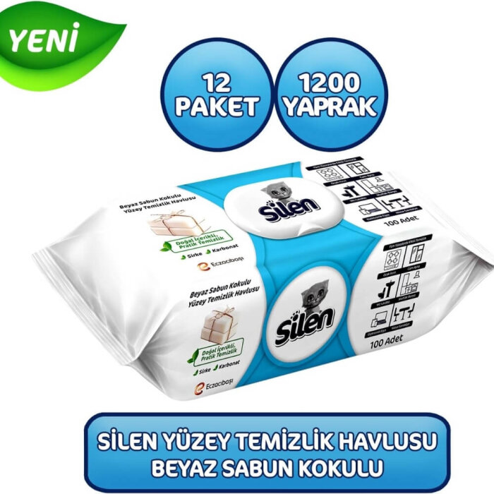 Silen Beyaz Sabun Kokulu Yüzey Temizleyici Mendil 100'lü - 2