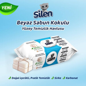 Silen Beyaz Sabun Kokulu Yüzey Temizleyici Mendil 100'lü - 4