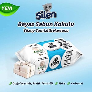 Silen Beyaz Sabun Kokulu Yüzey Temizleyici Mendil 100'lü - 3