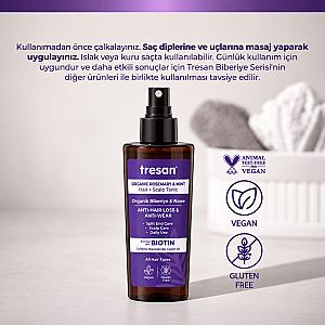 Tresan Organik Biberiye & Nane Dökülme ve Yıpranma Karşıtı Saç Toniği 125 Ml - 2