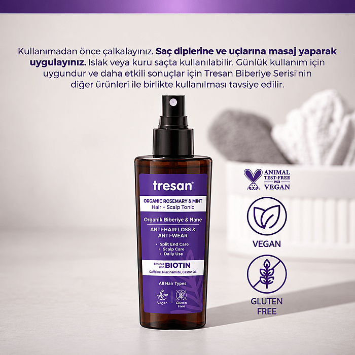 Tresan Organik Biberiye & Nane Dökülme ve Yıpranma Karşıtı Saç Toniği 125 Ml - 2