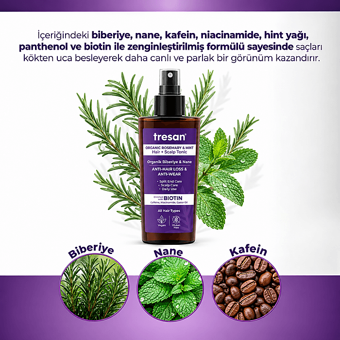 Tresan Organik Biberiye & Nane Dökülme ve Yıpranma Karşıtı Saç Toniği 125 Ml - 3
